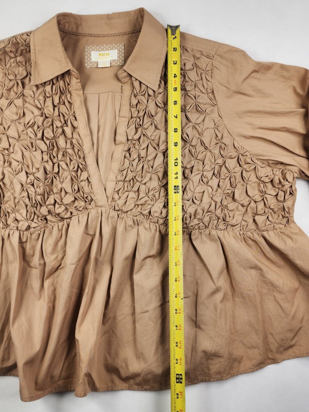 Maeve Anthropologie Women’s 2X Beige Tan Puff Sleeve Sea Breeze Blouse Top Boho - Picture 8 of 12